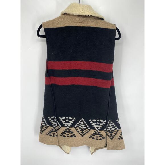 Me Jane Aztec western women L Vest Sherpa Collar Open Asymmetrical Wool Blend - Picture 3 of 3